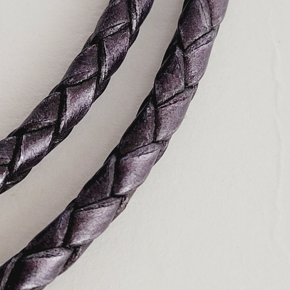 Pandora Sterling Silver Dark Purple Braided Leather Bracelet 15" - Picture 6 of 11